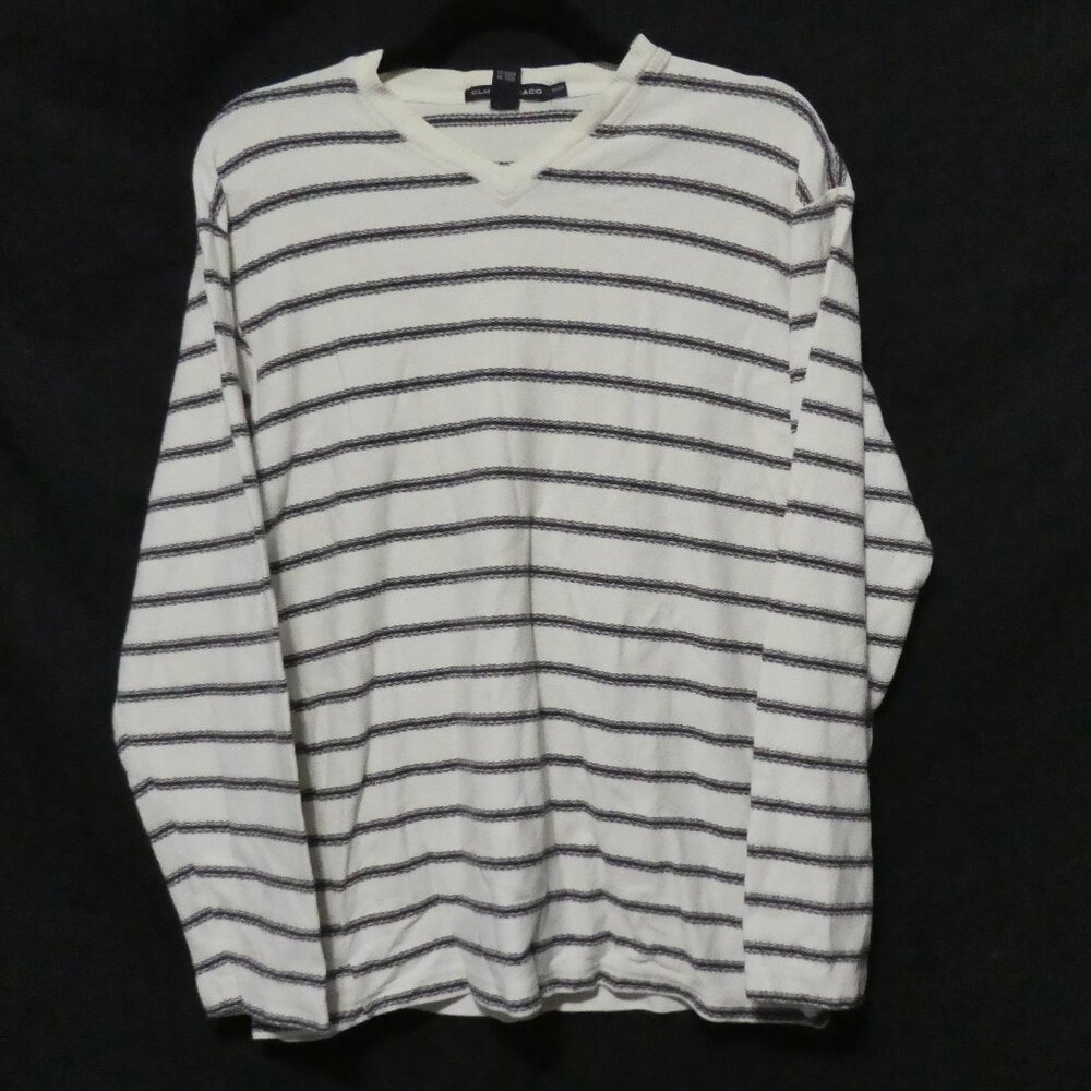 CLUB MONACO | medium | 100% Cotton | White Striped Textured V-Neck Sweater